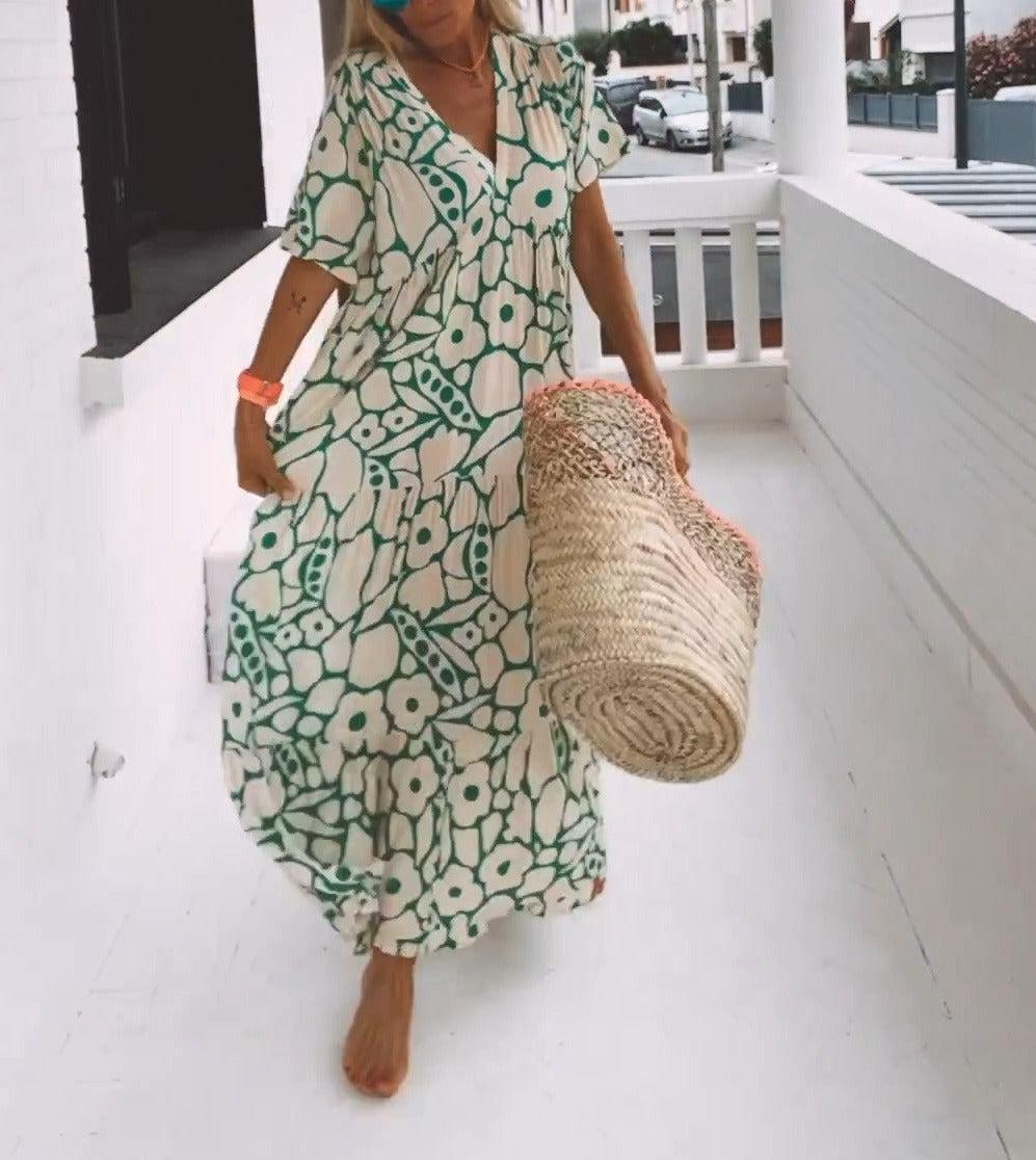 Elizabeth | Elegant Floral Print V-Neck Summer Maxi Dress