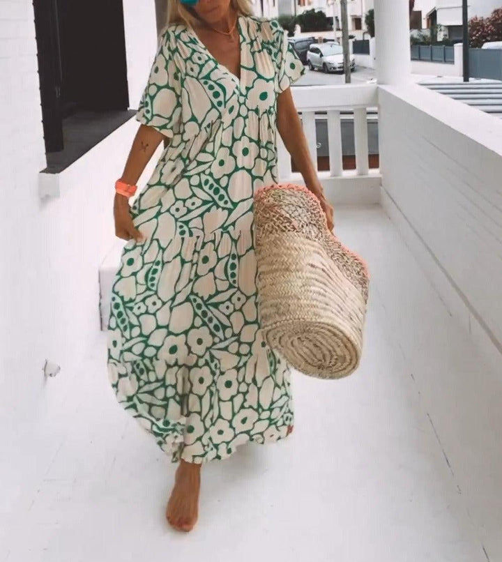 Elizabeth | Elegant Floral Print V-Neck Summer Maxi Dress