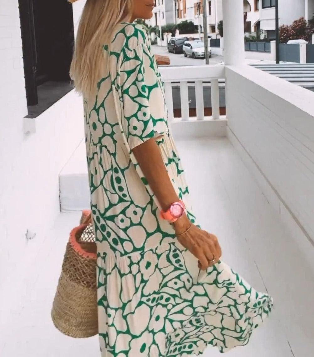 Elizabeth | Elegant Floral Print V-Neck Summer Maxi Dress