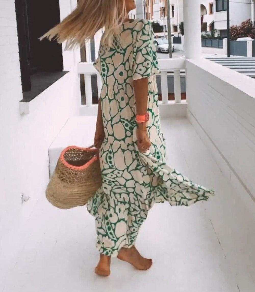 Elizabeth | Elegant Floral Print V-Neck Summer Maxi Dress