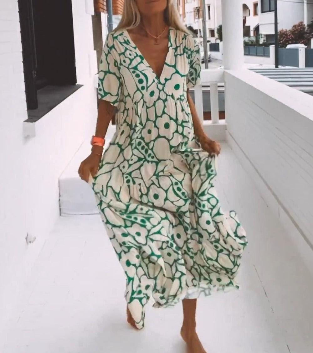 Elizabeth | Elegant Floral Print V-Neck Summer Maxi Dress