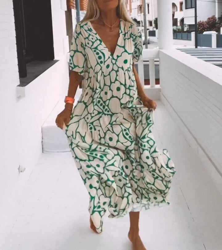 Elizabeth | Elegant Floral Print V-Neck Summer Maxi Dress