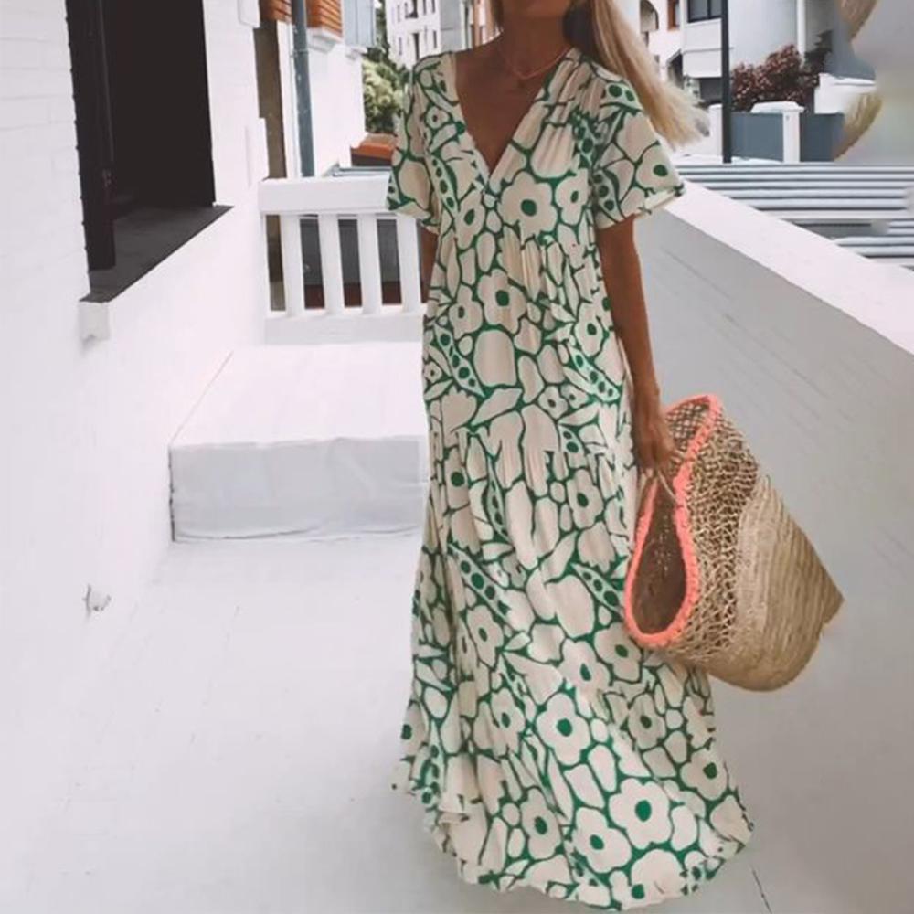 Elizabeth | Elegant Floral Print V-Neck Summer Maxi Dress