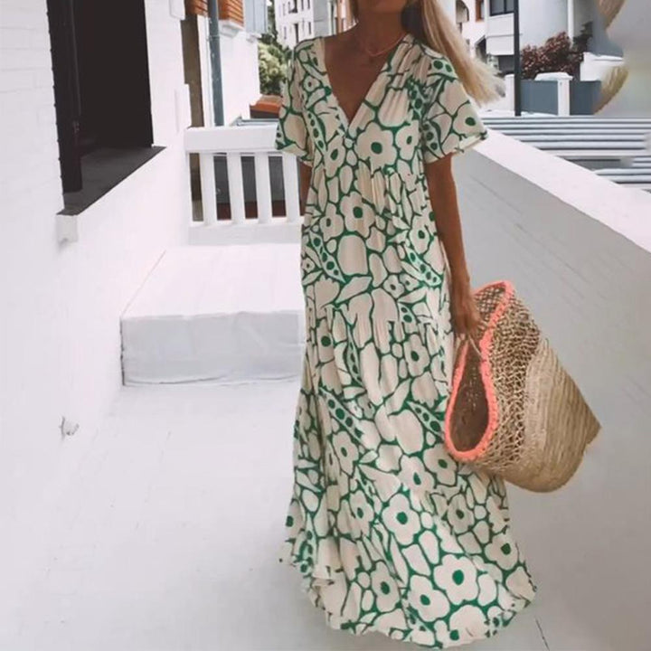 Elizabeth | Elegant Floral Print V-Neck Summer Maxi Dress