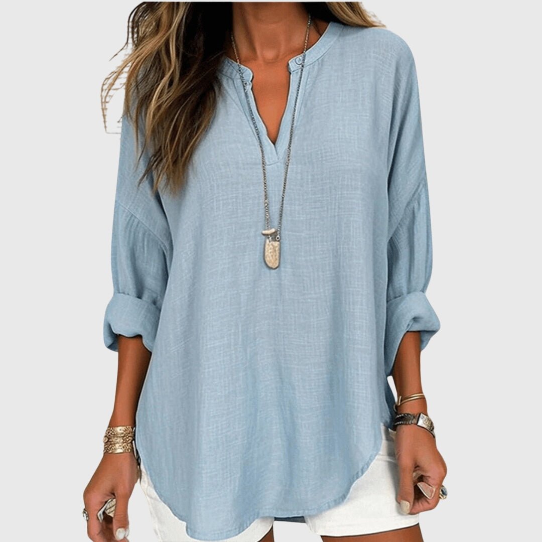 Elizabeth | Graceful V-Neck Tunic Shirt with Relaxed Long Sleeves