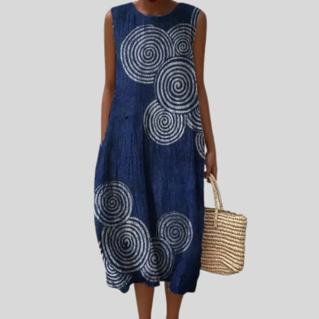 Elizabeth | Relaxed Sleeveless Spiral Print Cocoon Midi Dress