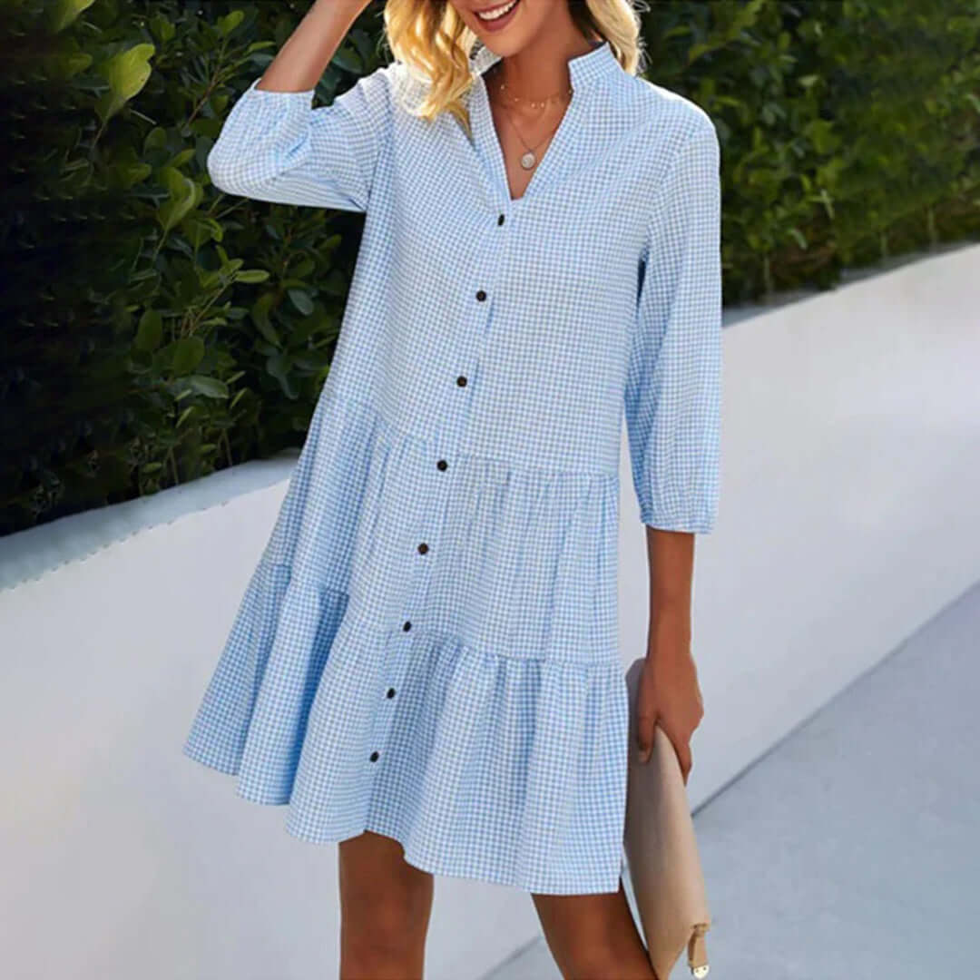 Elizabeth | Relaxed Tiered Button-Down Gingham Dress