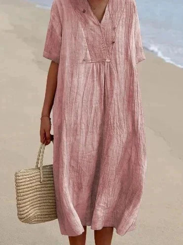 Elizabeth | Sophisticated V-Neck Linen Dress with Pockets