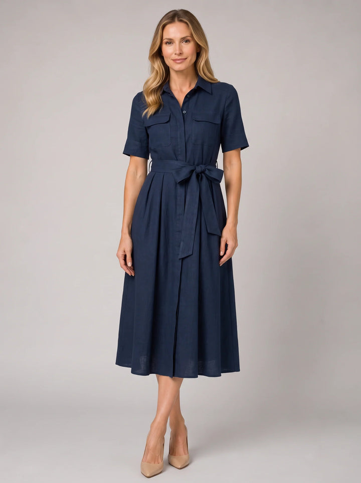 Elizabeth | Timeless Belted Short Sleeve Shirt Midi Dress