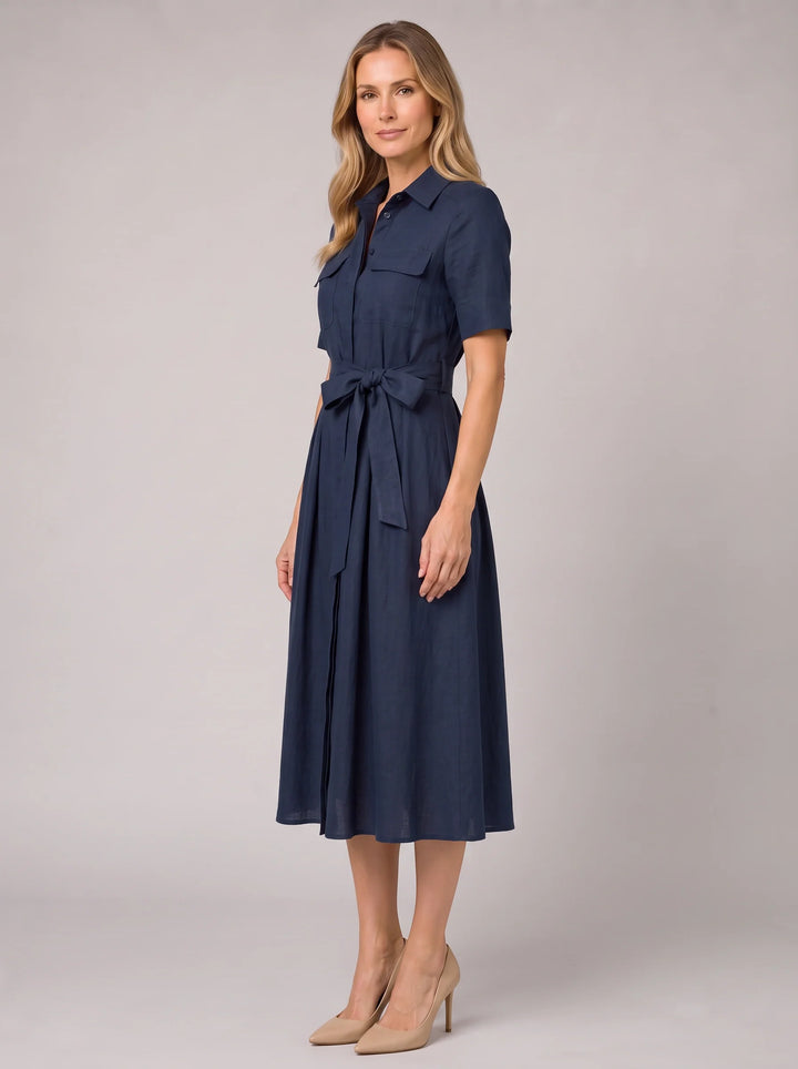 Elizabeth | Timeless Belted Short Sleeve Shirt Midi Dress