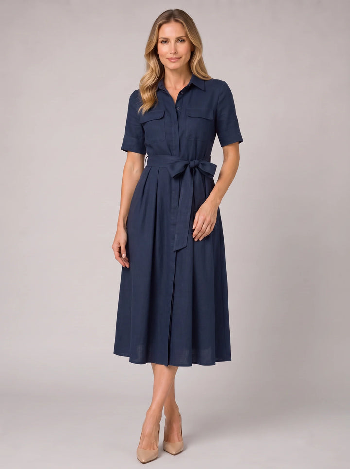 Elizabeth | Timeless Belted Short Sleeve Shirt Midi Dress