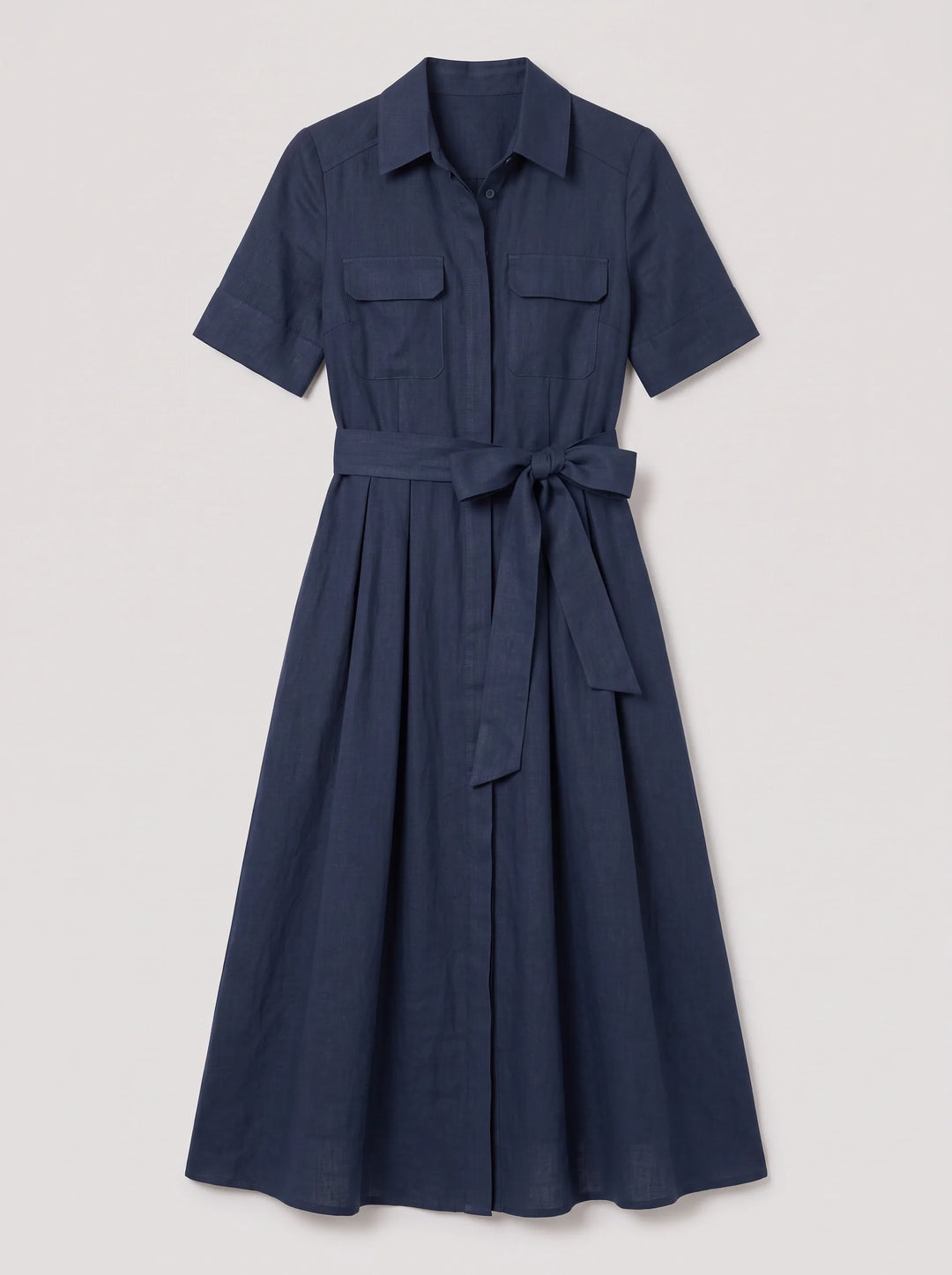 Elizabeth | Timeless Belted Short Sleeve Shirt Midi Dress