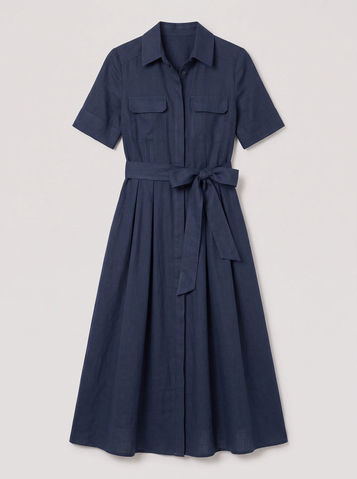 Elizabeth | Timeless Belted Short Sleeve Shirt Midi Dress