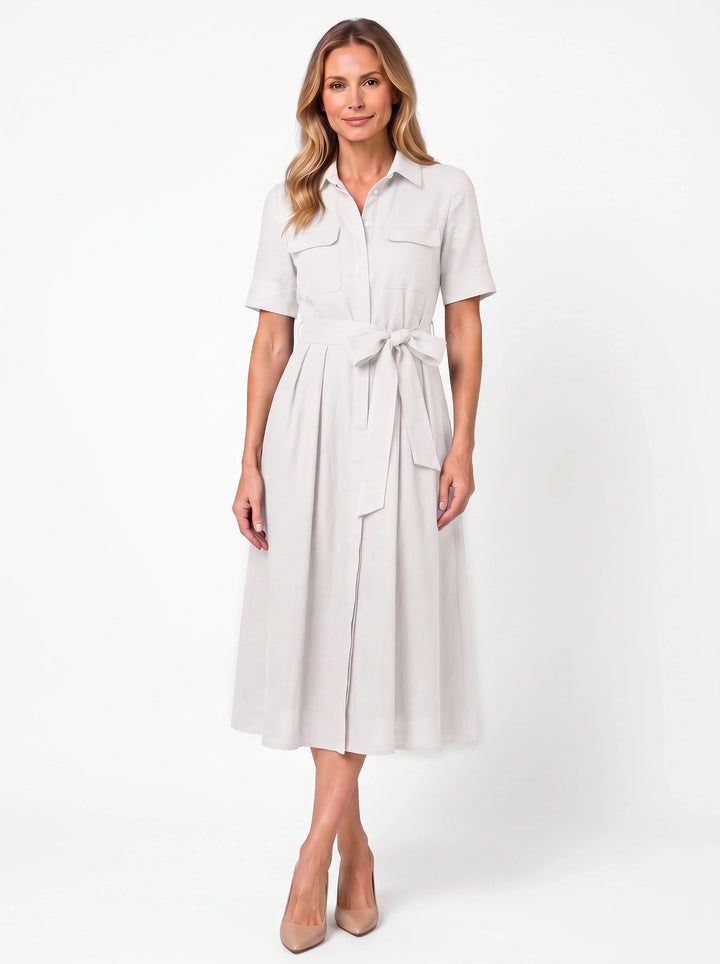 Elizabeth | Timeless Belted Short Sleeve Shirt Midi Dress