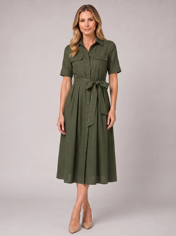 Elizabeth | Timeless Belted Short Sleeve Shirt Midi Dress
