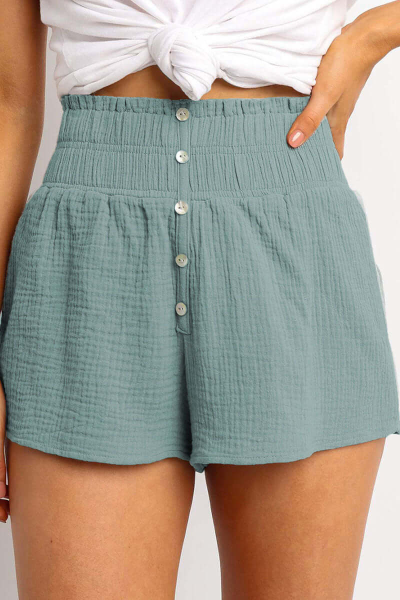 Ella | Effortless Textured High Waist Button Front Shorts