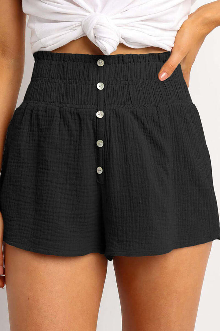 Ella | Effortless Textured High Waist Button Front Shorts