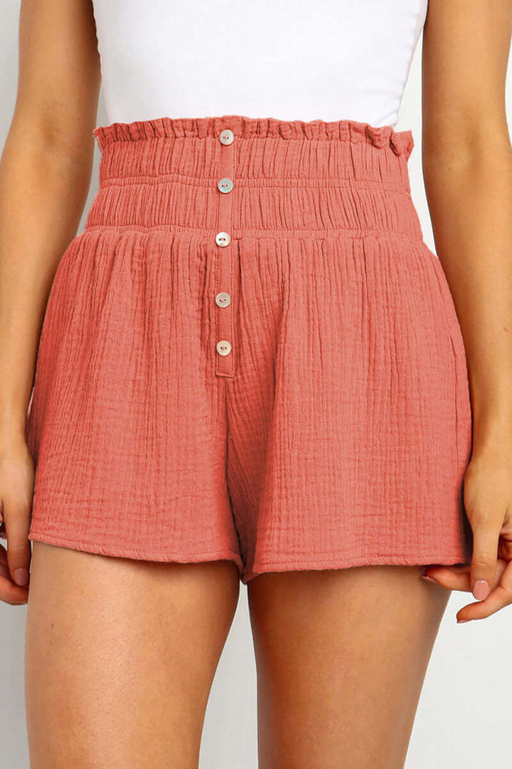 Ella | Effortless Textured High Waist Button Front Shorts