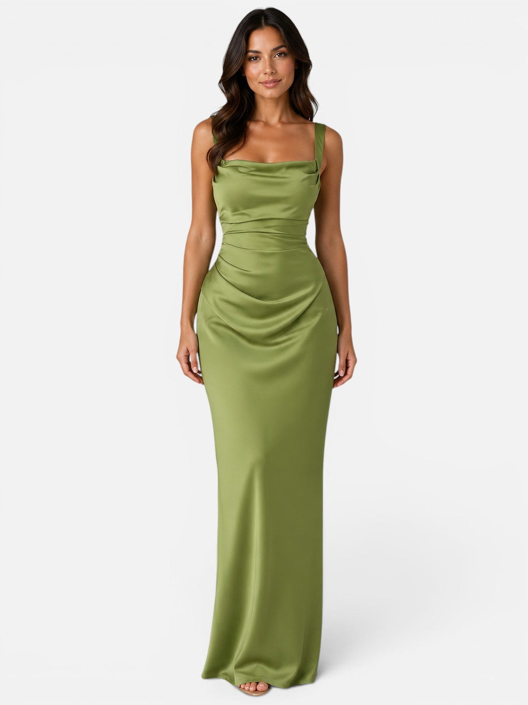Ella | Stylish Ruched Satin Races Dress Maxi Gown