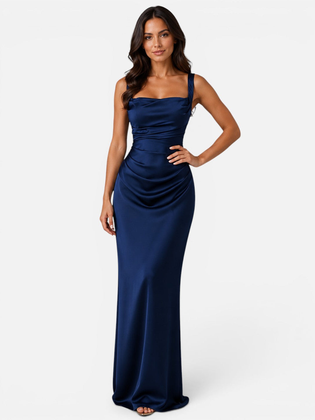 Ella | Stylish Ruched Satin Races Dress Maxi Gown