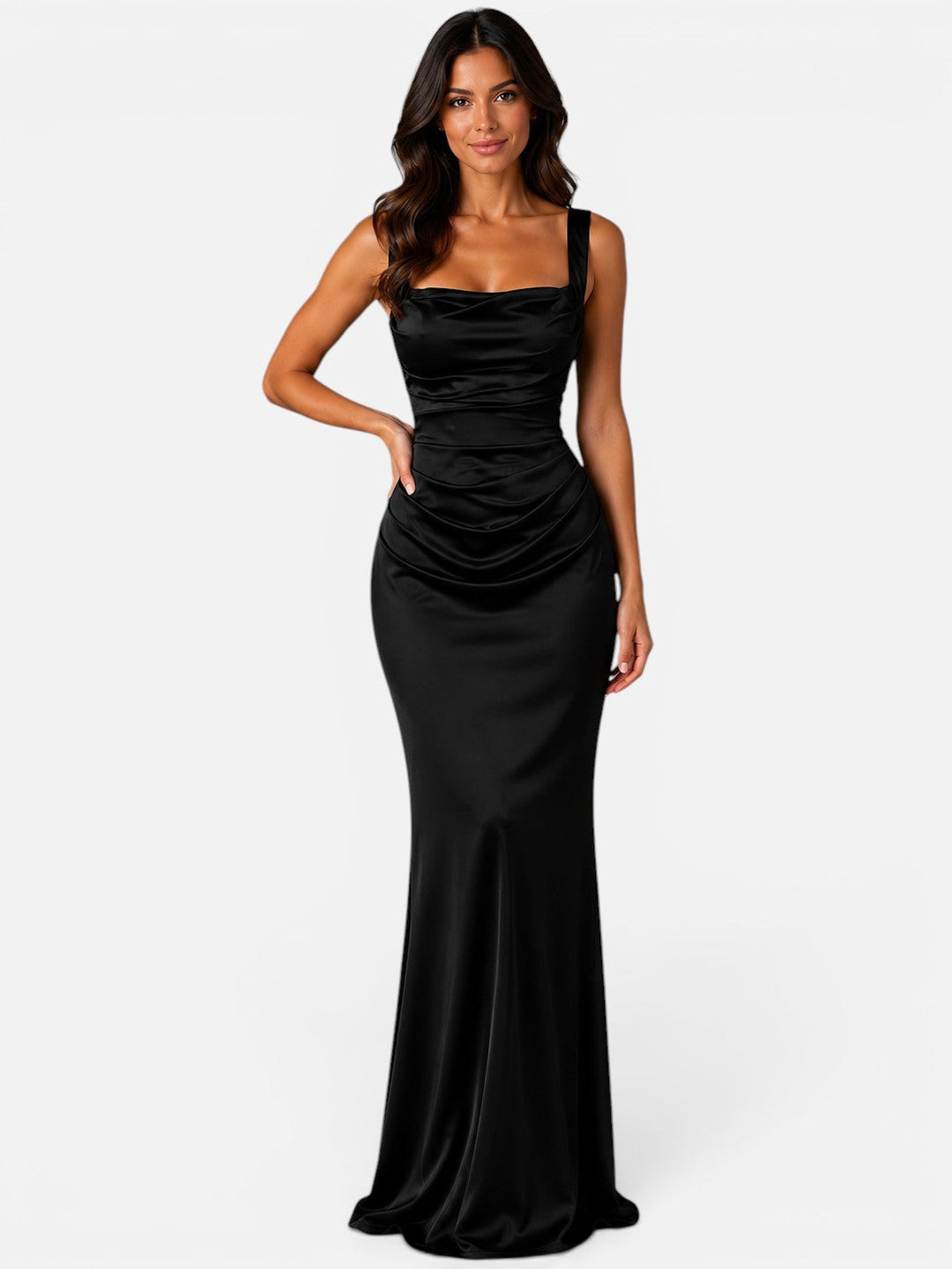 Ella | Stylish Ruched Satin Races Dress Maxi Gown