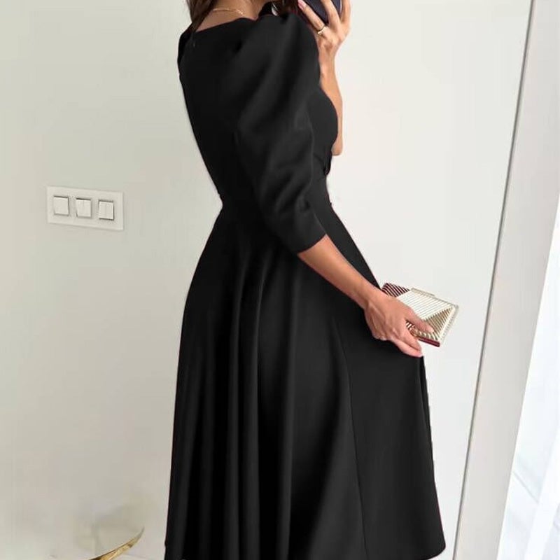 Ella | Stylish Wrap Midi Race Dress with Puff Sleeves
