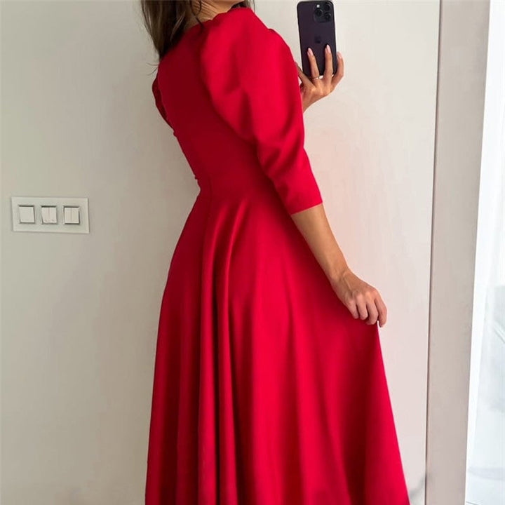 Ella | Stylish Wrap Midi Race Dress with Puff Sleeves