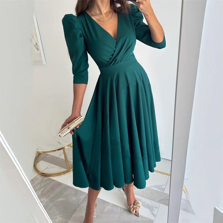 Ella | Stylish Wrap Midi Race Dress with Puff Sleeves