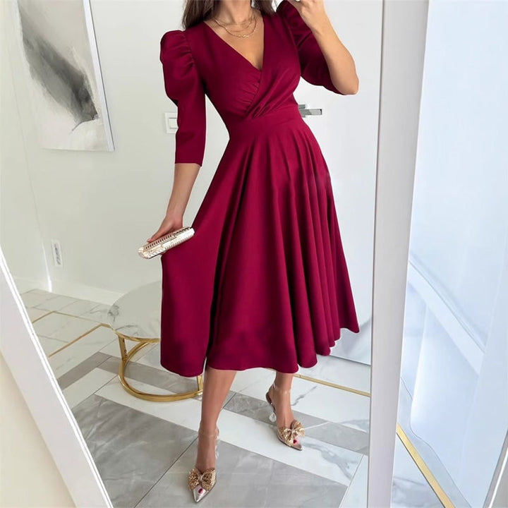 Ella | Stylish Wrap Midi Race Dress with Puff Sleeves
