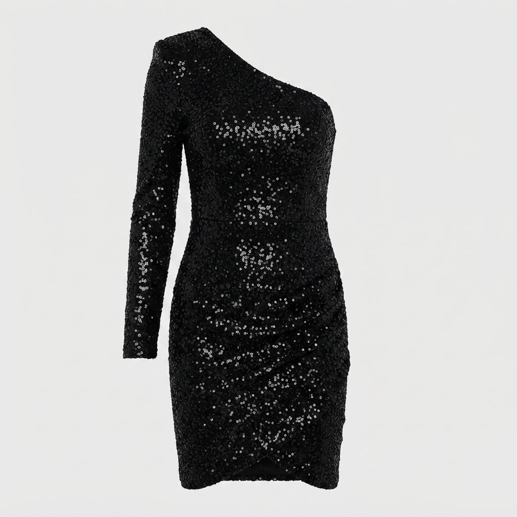 Ella | Timeless One-Shoulder Sequin Dress with Ruched Mini Skirt