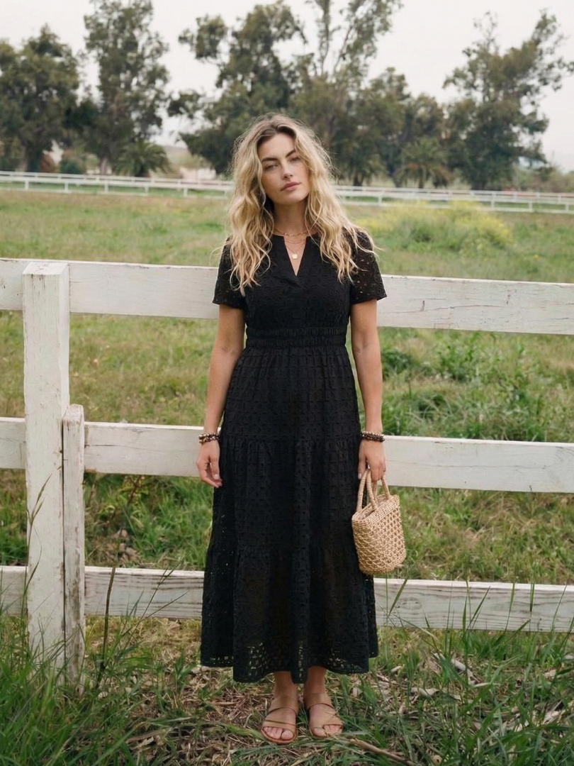 Ellie | Chic Eyelet Tiered Summer Dresses Midi