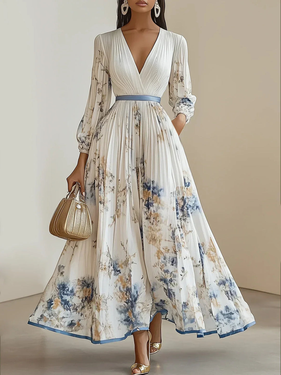Ellie | Effortless Floral V-Neck Puff Sleeve Race Dress