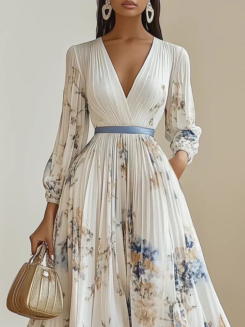Ellie | Effortless Floral V-Neck Puff Sleeve Race Dress