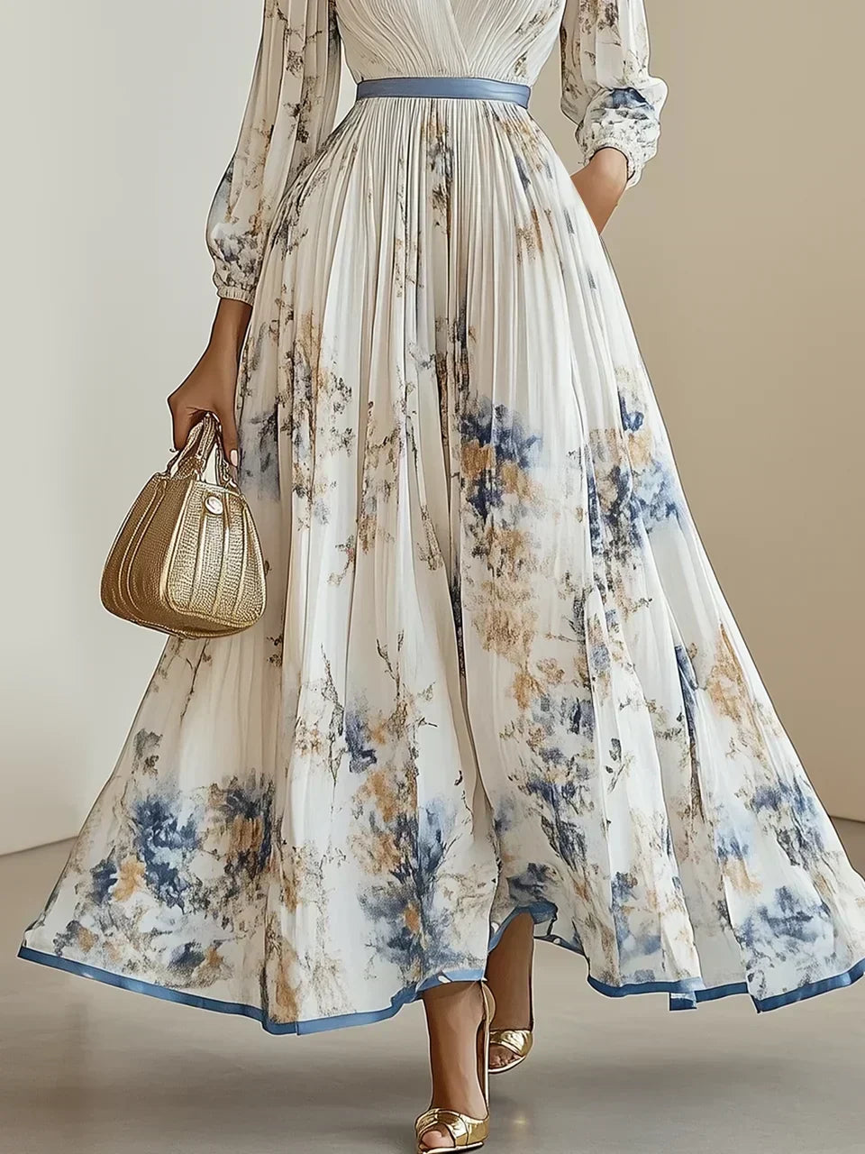 Ellie | Effortless Floral V-Neck Puff Sleeve Race Dress