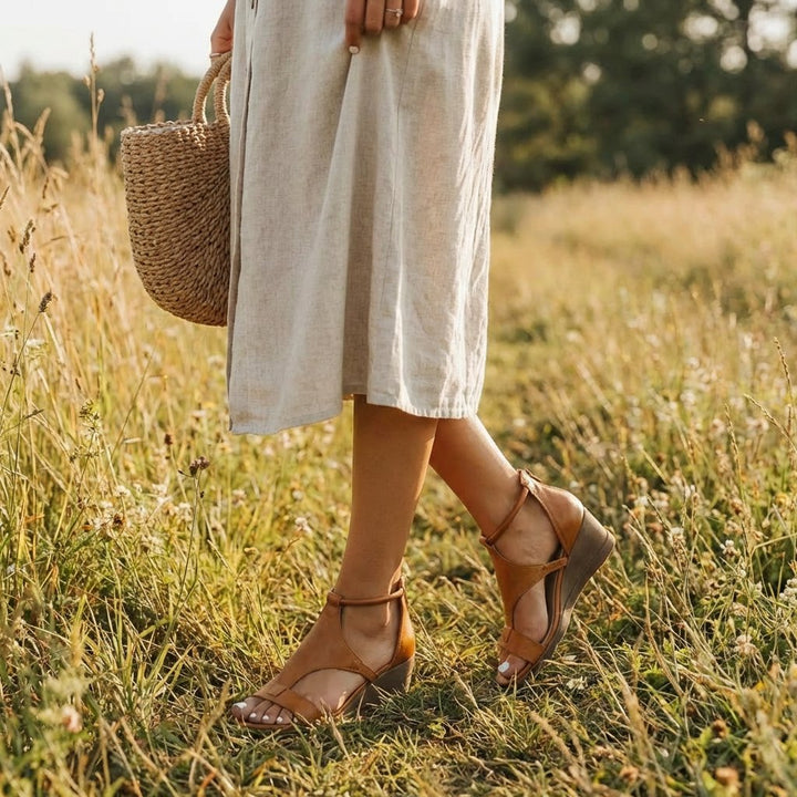 Ellie | Refined Ankle Strap Wedge Sandals with Open Toe