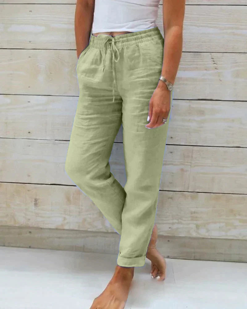 Ellie | Refined Wide Leg Linen Pants with Drawstring Waist