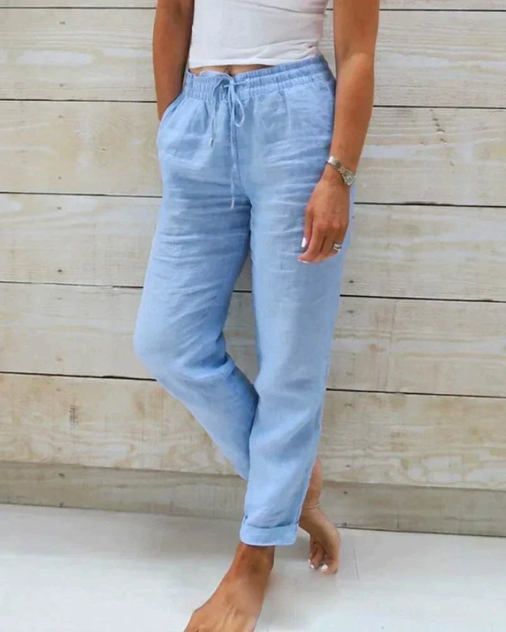 Ellie | Refined Wide Leg Linen Pants with Drawstring Waist
