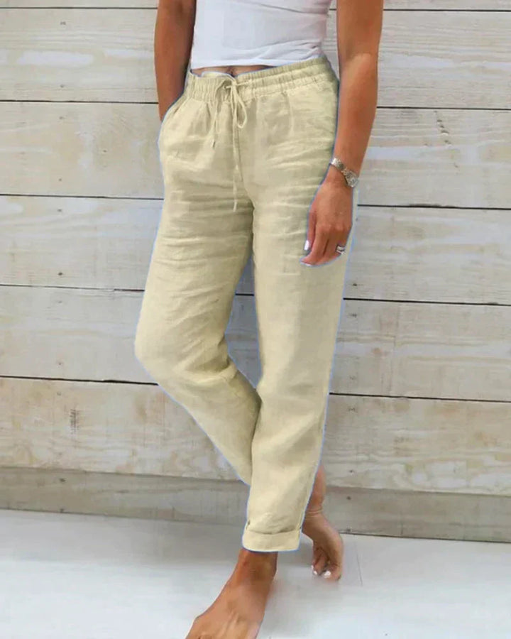 Ellie | Refined Wide Leg Linen Pants with Drawstring Waist