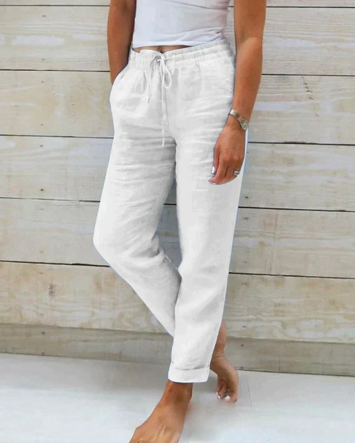 Ellie | Refined Wide Leg Linen Pants with Drawstring Waist