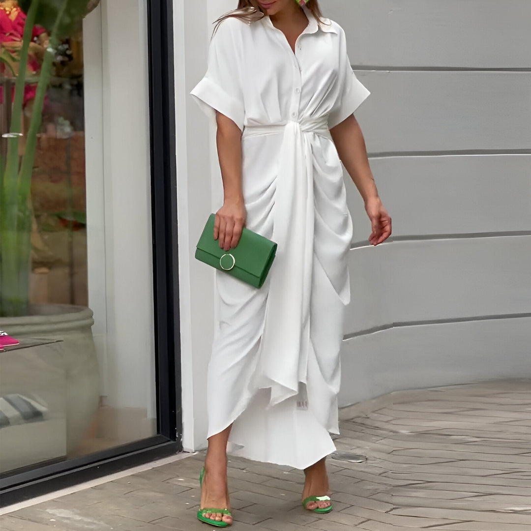 Ellie | Stylish Collared Belted Midi Race Dress
