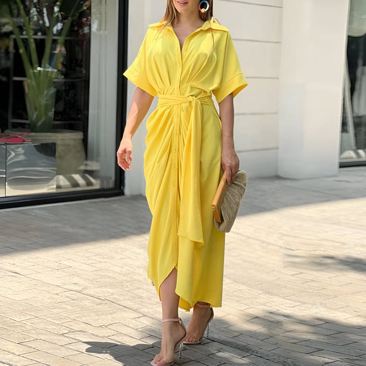 Ellie | Stylish Collared Belted Midi Race Dress