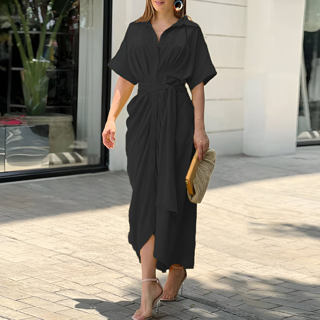 Ellie | Stylish Collared Belted Midi Race Dress