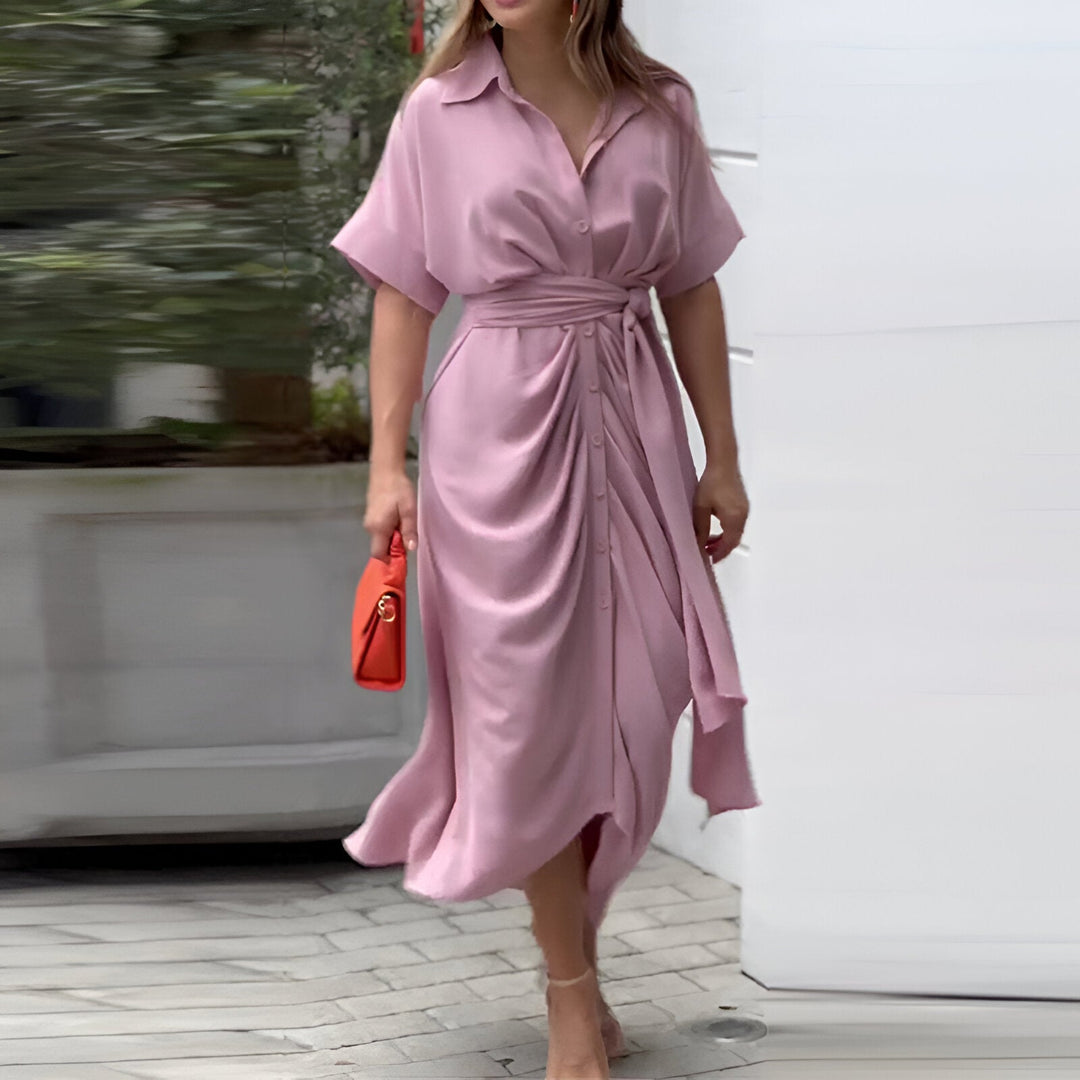 Ellie | Stylish Collared Belted Midi Race Dress
