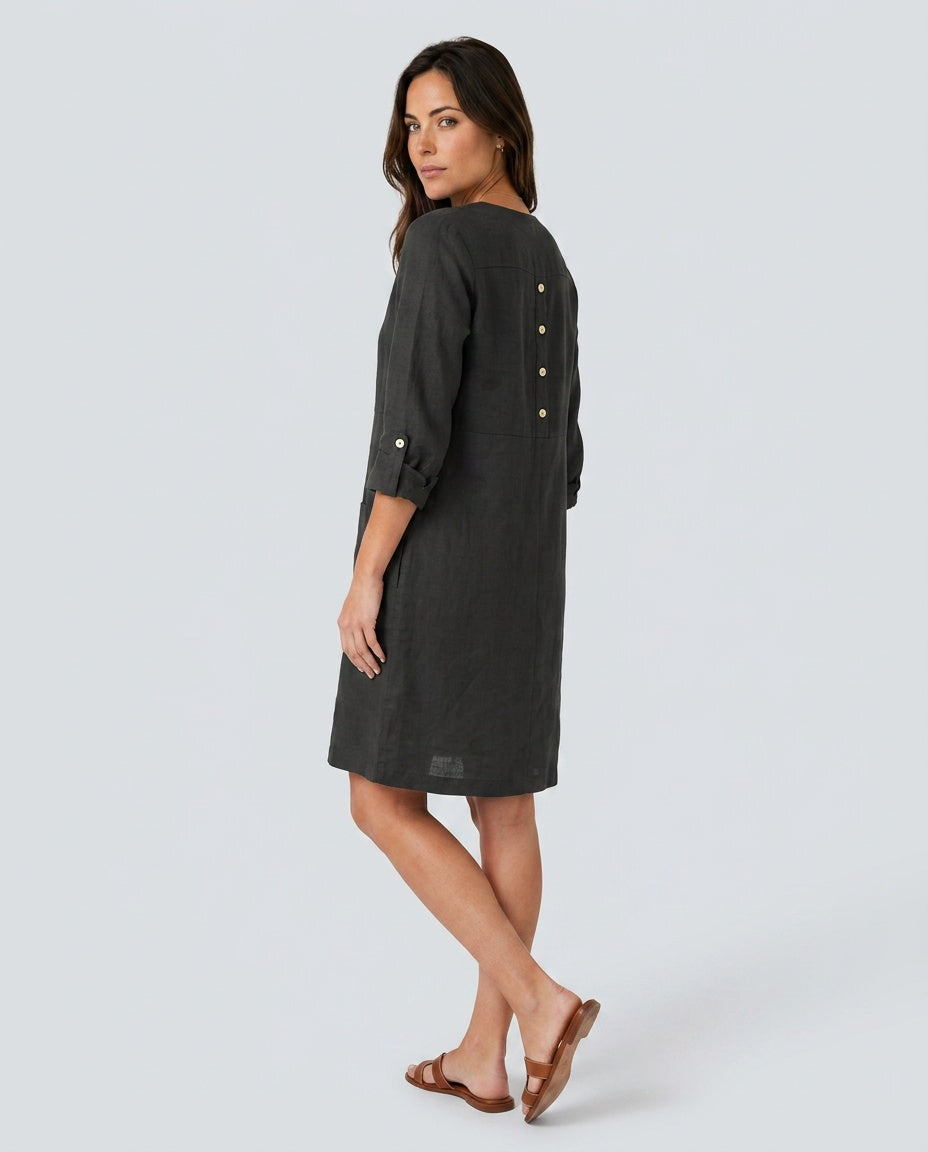 Ellie | Timeless Button-Front Three-Quarter Sleeve Midi Dress