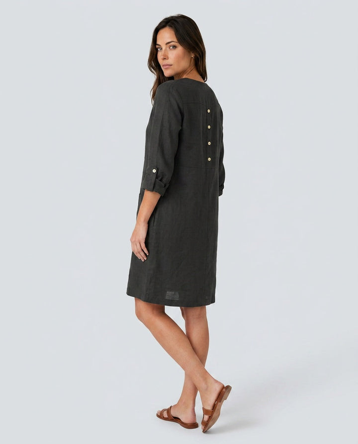 Ellie | Timeless Button-Front Three-Quarter Sleeve Midi Dress