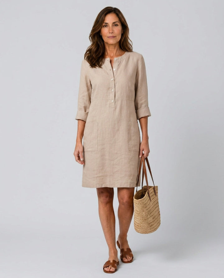 Ellie | Timeless Button-Front Three-Quarter Sleeve Midi Dress