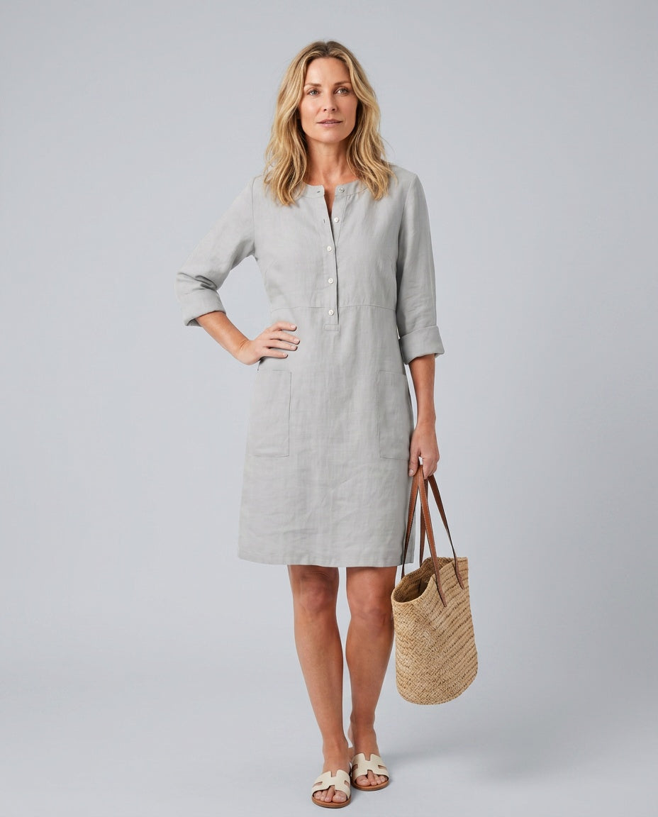 Ellie | Timeless Button-Front Three-Quarter Sleeve Midi Dress