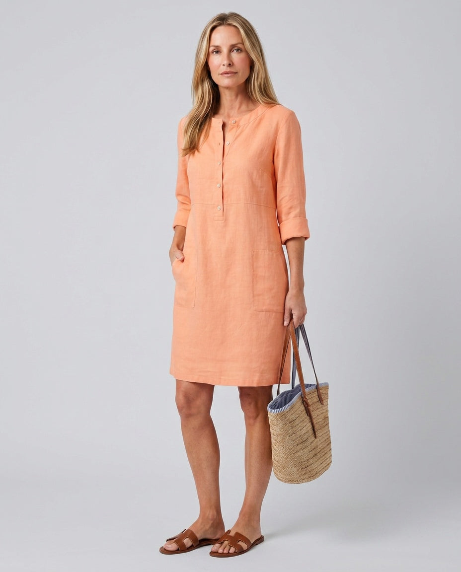 Ellie | Timeless Button-Front Three-Quarter Sleeve Midi Dress