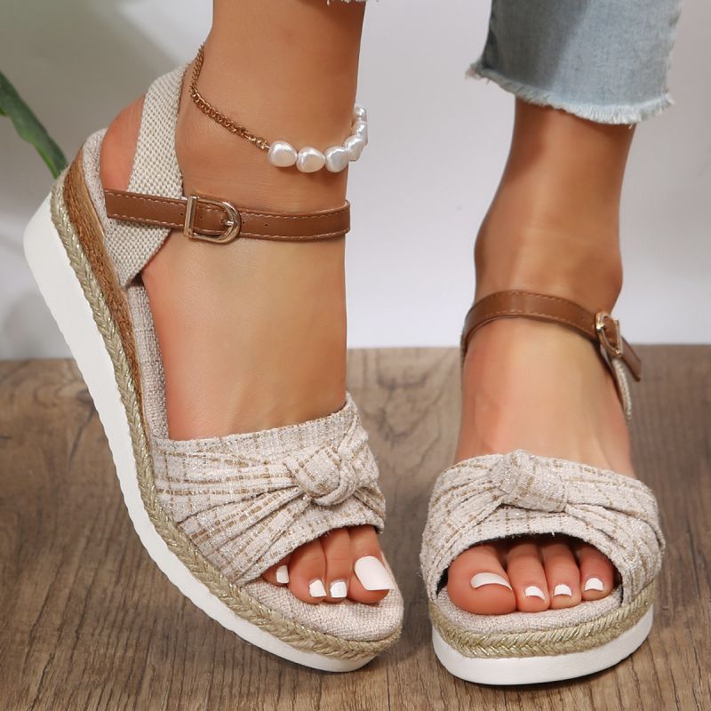 Ellie | Timeless Knotted Open Toe Platform Espadrille Wedges