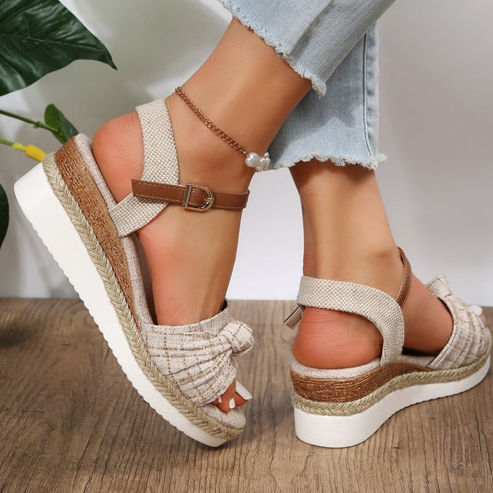 Ellie | Timeless Knotted Open Toe Platform Espadrille Wedges